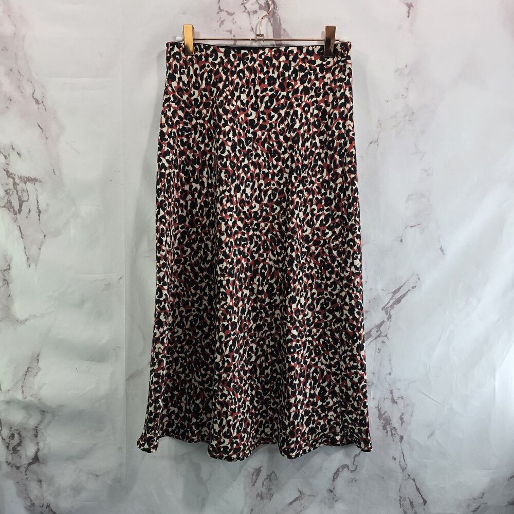Anthropologie Skirt Womens XS Satin Leopard Red Black Cheetah Sanctuary Knee